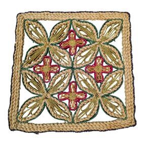 Set of 4 Vintage Straw/Wicker/Rattan Hot Pads/Trivets Floral Geometric Patterns